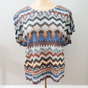 No Boundaries Tribal Print Lace Back Dolman Top